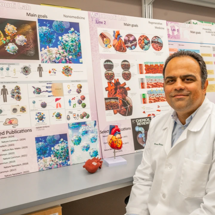 Morteza Mahmoudi, associate professor in the Department of Radiology and Precision Health Program in the Michigan State University College of Human Medicine, studies nanomedicine for various biomedical applications including early detection of diseases. Photo credit: Michigan State University/Derrick L. Turner.